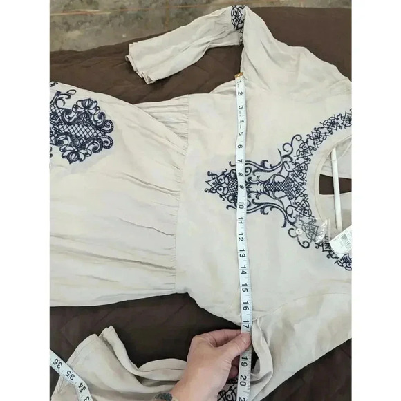 Women's grey peasant dress w/bell sleeves and sewn on detail by Flying Tomato, S - Picture 5 of 6